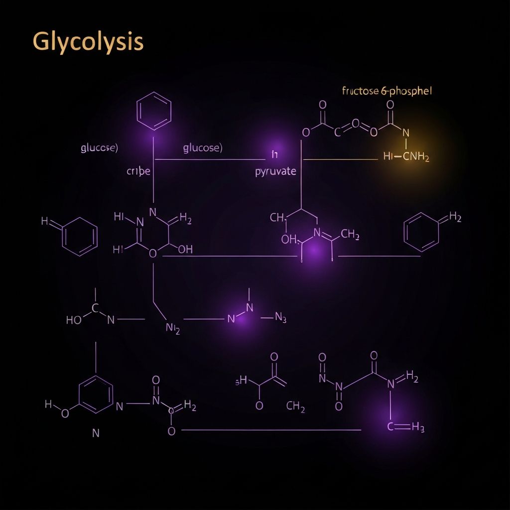 Glycolysis pathway breakdown showing glucose conversion steps